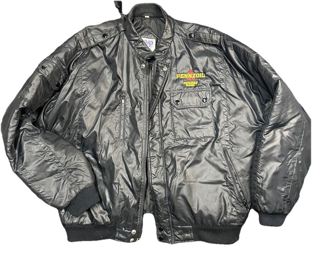 Vintage 90s Pennzoil Penske Racing Puffer Bomber Jacket Black MVP Large
